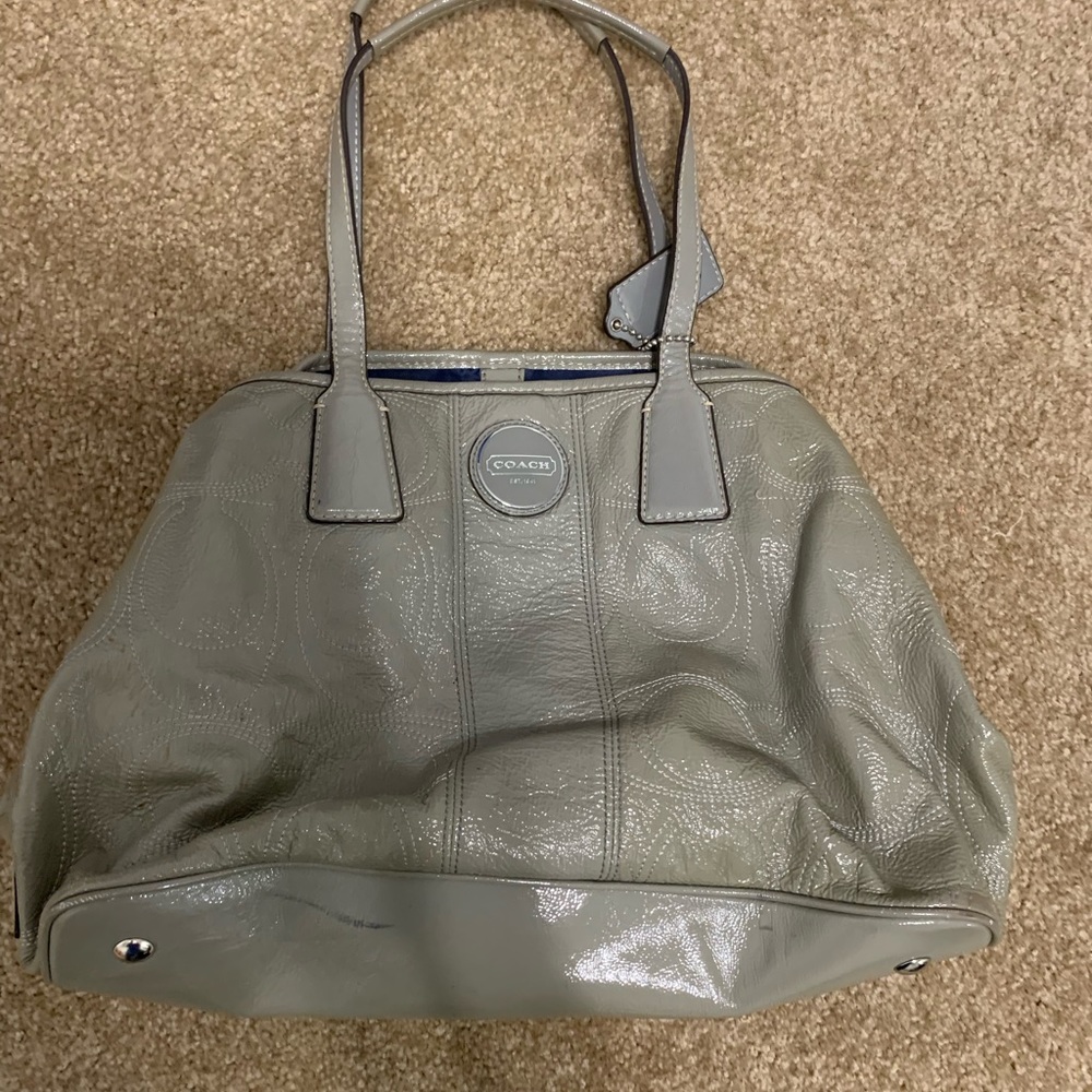 Coach patent leather grey handbag